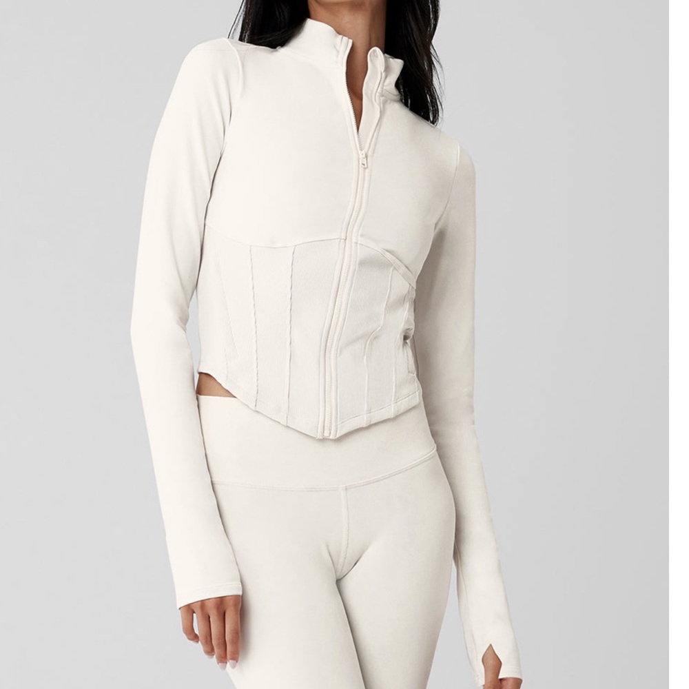 Alo airbrush corset full zip jacket -ivory